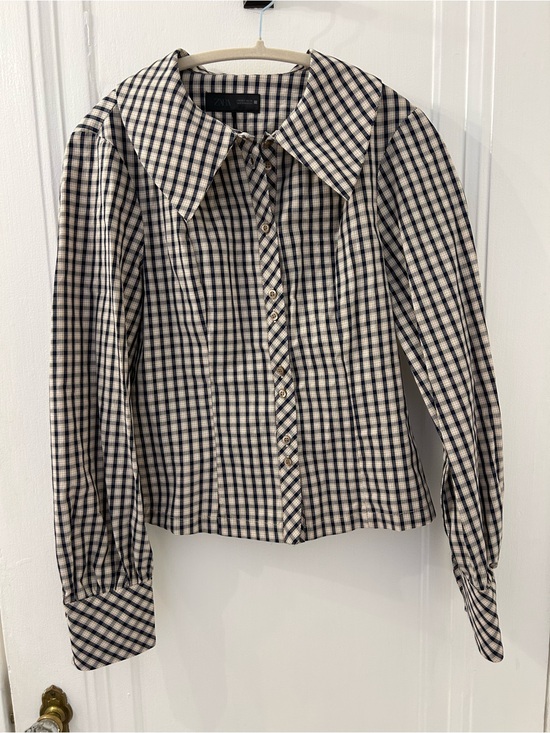Zara Tops - Zara Navy and Cream Checked Shirt